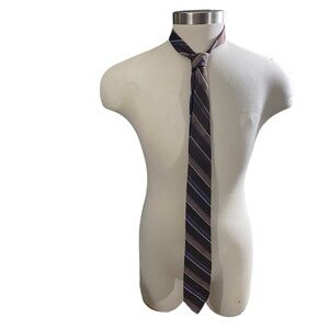 Christian Dior Brown Beige Blue Striped Mens Neck Tie Made In USA Woven In Italy